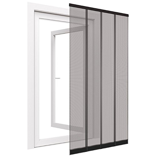 Insektenschutz Tür Vorhang Premium in anthrazit Fliegengitter aus Fiberglas Lamellen mit eingenähten Gewichten und Selbstklebender PVC Klemmleiste Fliegenvorhang, Größe:100 x 220 cm