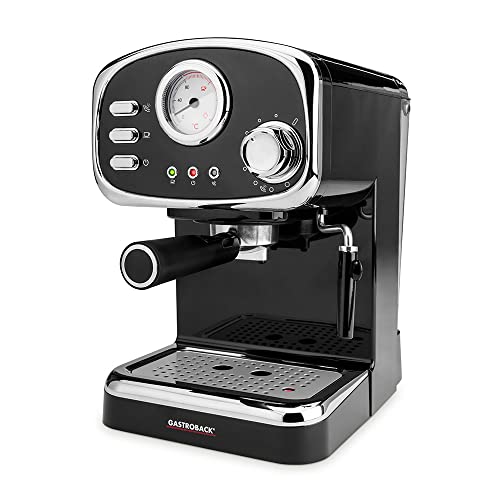GASTROBACK 42615 Design Espressomaschine Basic, 1100 Watt, Schwenkbare Milchschaumdüse, professionelle Espressopumpe, Kunststoff, 1.25 liters, Schwarz, Silber
