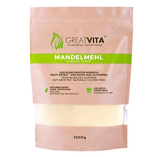 GreatVita Mandelmehl, naturbelassen, blanchiert, 1000g gemahlene Mandeln