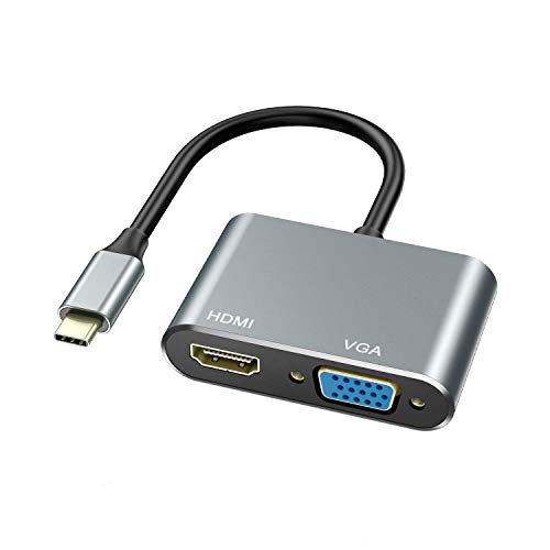 ABLEWE USB C zu HDMI VGA Adapter mit 4K HDMI,1080P VGA, 2-in-1 USB Type C Hub,Thunderbolt 3 auf HDMI+VGA Adapter für MacBook/MacBook Pro/Air,Chromebook Pixel,LenovoYoga,Dell XPS 13,Samsung Galaxy usw