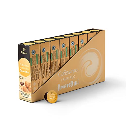Tchibo Cafissimo Vorratsbox Espresso Amarettini Kaffeekapseln, 80 Stück – 8x 10 Kapseln (Espresso, ausdrucksstark mit Anklängen von zartbitter Schokolade und Haselnüssen), nachhaltig & fair gehandelt