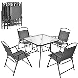 KOMFOTTEU 5-teiliges Gartenmöbel Set, Terrassenmöbel Sitzgruppe inkl. Gartentisch mit Schirmloch & 4 Klappstühle aus Textilene-Stoff, Balkonmöbel Balkontisch Gartenstuhl für Terrassen