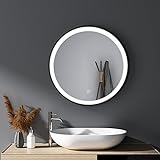 Spiegel mit Beleuchtung Rund Schwarz 60cm, Runder Wandspiegel LED Badspiegel Badezimmerspiegel Touch-Schalter 3 Lichtfarbe IP67 Warmweiß/Kaltweiß/Neutral 6500K energiesparend A++