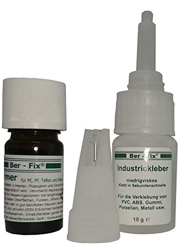Ber-Fix Kunststoff Kleber Set STARTER mit 5ml Primer klebt unter anderem PE PP Teflon Silikon PVC ABS GFK PVC ABS GFK