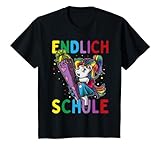 Kinder Einschulung Einhorn Endlich Schule mit Schultüte Zuckertüte T-Shirt