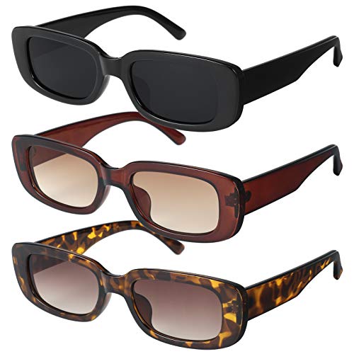 Gaosaili 3 Stücke Vintage Rechteckige Sonnenbrille für Damen und Herren, Sonnenbrille Rechteckig Retro Brille mit UV Schutz Sunglasses (DREI Stile)