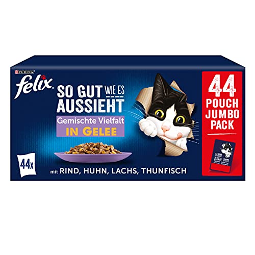 FELIX So gut wie es aussieht Katzenfutter nass in Gelee, Sorten-Mix, 44er Pack (44 x 85g)