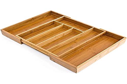 Relaxdays Besteckkasten Bambus, ausziehbarer Besteckeinsatz als Küchenorganizer, Schubladeneinsatz 33,5x29-48x5 cm, natur