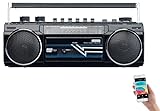 auvisio Retro Kassettenrecorder: Retro-Boombox mit Kassetten-Player, Radio, USB, SD & Bluetooth, 8 Watt (Radiokassettenrecorder, Kassettenrecorder 90er, Speicherkarten)