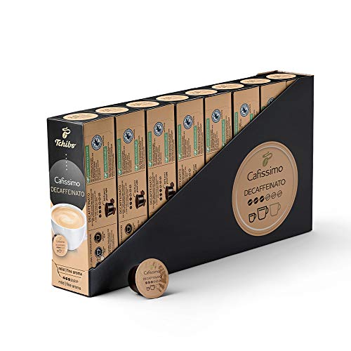 Tchibo Cafissimo Vorratsbox Caffè Crema entkoffeiniert Kaffeekapseln, 80 Stück – 8x 10 Kapseln (Kaffee, mild mit feinem Aroma), nachhaltig & fair gehandelt