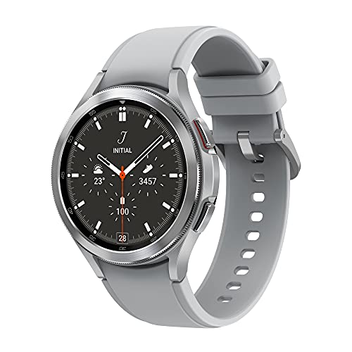 Samsung Galaxy Watch4 Classic, Runde Bluetooth Smartwatch, Wear OS, drehbare Lünette, Fitnessuhr, Fitness-Tracker, 46 mm, Silver inkl. 36 Monate Herstellergarantie [Exkl. bei Amazon]