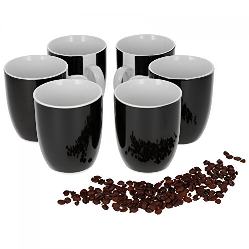 Van Well Vario 6er Kaffeetassen-Set I Porzellan-Tasse groß - in div. fröhlichen Farben I pflegeleichtes Tassen-Set - für Spülmaschine & Mikrowelle geeignet I 300 ml Kaffeebecher Schwarz 6 Stück