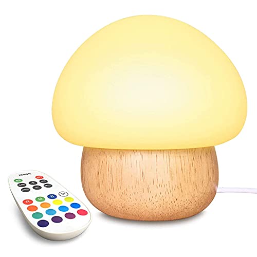 USB-Pilzlampe, Kinder-LED-Nachtlicht mit Silikonsockel, Nachttischlampe Mit Fernbedienung, 4 Leuchtmodi Und 16 Farben, Weicher Augenschutz Und Memory-funktion