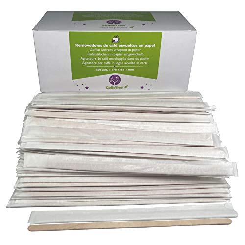 500 Holzschaufeln einzeln in 17.8 cm Papier eingewickelt. Einweg-Kaffeesticks, biologisch abbaubare Kaffeerührsticks. Kaffeerührer.