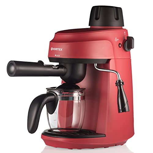 Vortex Espressomaschine VO4009RD | Kaffeemaschine mit Milchschäumer | kleine Kaffeemaschine für 2-4 Tassen | Siebträgermaschine | Espressokocher elektrisch 800 W | Siebträger für kleine Küchen