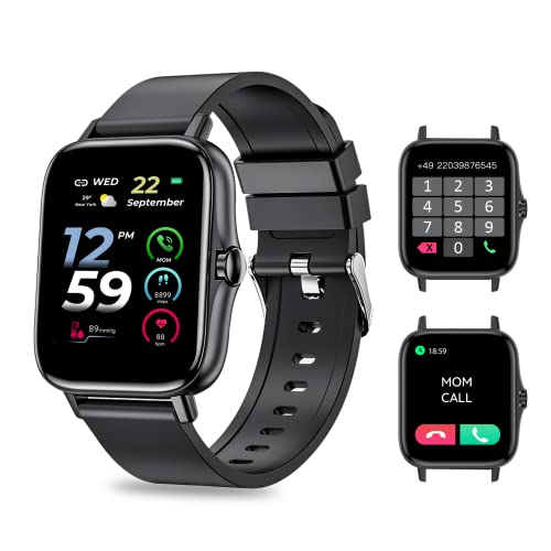 KASEEMI Smartwatch, 1.7 Zoll Touchscreen Armbanduhr mit Anruffunktion, IP67 Wasserdicht Fitness Tracker mit Pulsuhr Blutdruckmessung, Sportuhr mit Schrittzähler Schlafmonitor für Android iOS