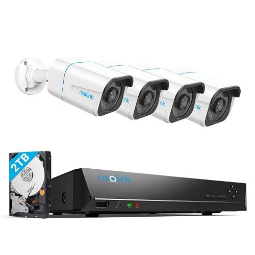 Reolink 4K Überwachungskamera Aussen Set, Smarter Videoüberwachung mit 8CH 2TB HDD NVR und 4X 8MP PoE IP Outdoor Kamera, Personenerkennung und Fahrzeugerkennung für 24/7 Überwachung, RLK8-810B4-A