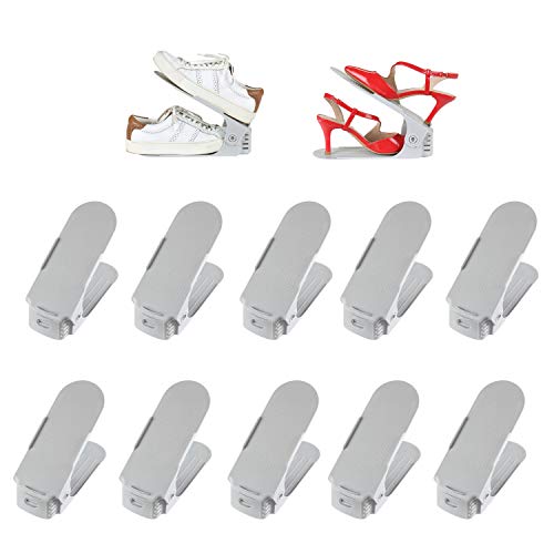 10 x Deuline® verstellbarer Schuhregal Schuhstapler schuhaufbewahrung Schuhorganizer Schuhhalter Farbe: Grau