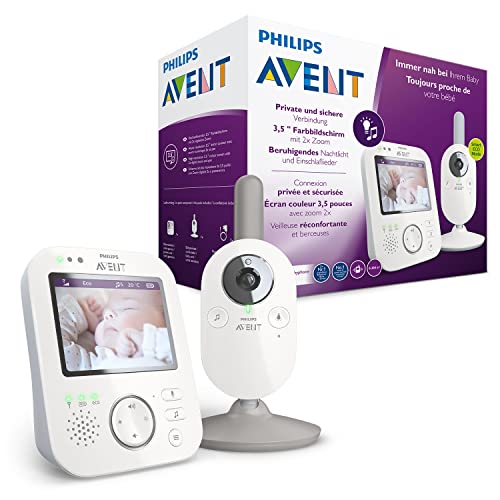Philips Avent Video Babyphone mit Kamera, Tag- und Nachtansicht, hohe Reichweite, Eco-Mode, Mit FHSS-Technologie, 10 Stunden Akkulaufzeit, weiß (Modell SCD843/26)