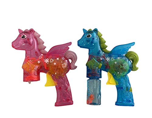 Seifenblasen Pistole Einhorn Pink | Bubble Gun | LED mit Licht | Seifenblasenwasser und Licht Spielzeug für Kinder | Inklusive 2 x Seifenblasenflüssigkeit