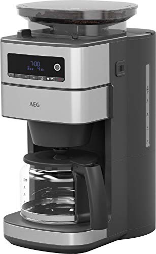 AEG CM6-1-5ST Kaffeemaschine / integriertes Mahlwerk / 3 Mahlgradeinstellungen / programmierbarer Timer / Kaffeepulver / Kaffeebohnen / Aroma / 1,25 l Glaskanne / Sicherheitsabschaltung / Edelstahl