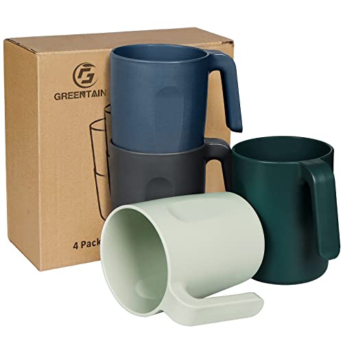 Greentainer Tasse mit Henke,4er Kaffeetassen |450 ml Trinkbecher für Kinder & Erwachsene|Becher ohne Melamin für Wasser Milch Tee,Wiederverwendbare & Unzerbrechlich|Spülmaschinen & Mikrowellengeeignet