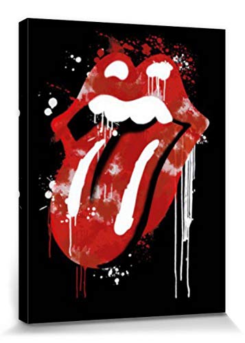 1art1 Rolling Stones Poster Lippen Und Zunge, Graffiti Logo Bilder Leinwand-Bild Auf Keilrahmen | XXL-Wandbild Poster Kunstdruck Als Leinwandbild 80x60 cm