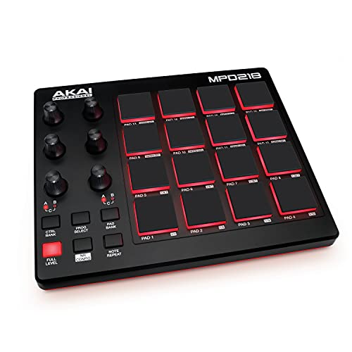 AKAI Professional MPD218 - MIDI Pad Controller / Drum Pad Machine / Beat Maker mit 16 Pads, zuweisbaren Reglern, Produktionssoftware inklusive