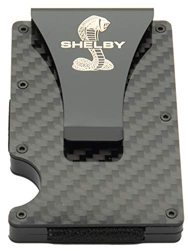 Shelby klammer aus Karbonfaser, RFID-Schutz, hält , Kreditkarten, , echte Kohlefaser, superdünn und leicht, lasergeätztes Shelby Cobra Snake Logo.