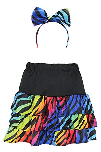 Foxxeo bunter 80er Jahre neon Rock und Haarschmuck für Damen Kostüm - Größe S-XXL - Fasching Karneval 80s, Größe:L