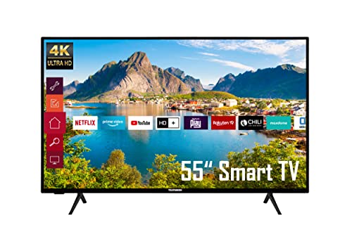 Telefunken XU55K700 55 Zoll Fernseher / Smart TV (4K Ultra HD, HDR Dolby Vision, Triple-Tuner) - 6 Monate HD+ inklusive [2022] [Energieklasse G], Schwarz