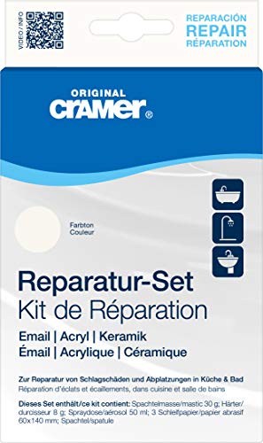 Cramer 16080DE Reparatur-Set Email, Acryl, Keramik, weiß alpin – zur dauerhaften Reparatur von Badewannen, Duschwannen und Waschbecken