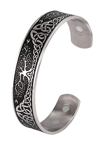 LIKGREAT Yggdrasil World Tree of Life Armband Gesundheit Pflege Edelstahl Manschette Armreif Armband für Männer (New Shiny Black)