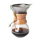 Comfify Pour Over Coffee Maker with Borosilicate Glass Carafe and Reusable Stainless Steel Permanent Filter Manual Coffee Dripper Brewer with Real Light Brown Wood Sleeve - 30 oz.