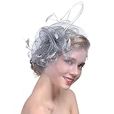 Damen Fascinator Blumen Netz Braut Kopfschmuck Haar Clip Hut Feder Haarschmuck Kopfbedeckung für Party Kirche Hochzeit Cocktail Jockey Club
