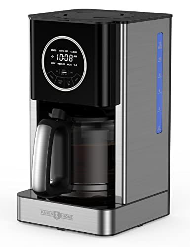 Kaffeemaschine Paris Rhône Filterkaffeemaschine mit Programmierbarer Brühstärke 24h Timer 12 Tassen, Filtermaschine Wiederverwendbare Filter Tropfsichere Touchsteuerung Selbstreinigend Kaffeemaschinen