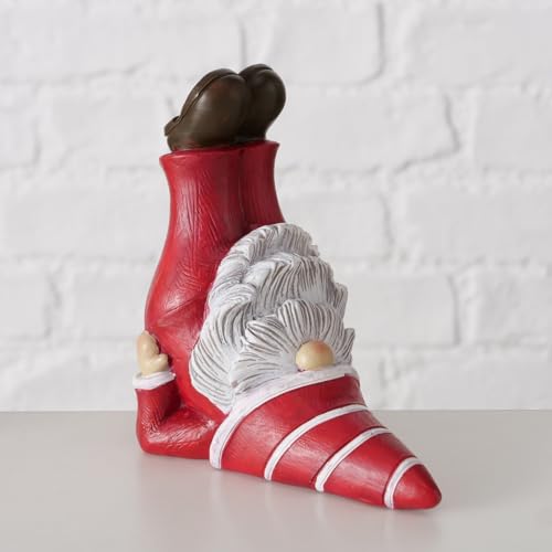 Dekofigur Figur Weihnachtsmann Wichtel Yoga - Liegend Beide Beine Nach Oben - Weihnachtsdekoration Christmas Dekoaufsteller Rot Weiß Kunstharz 13 x 7,5 x 12 cm
