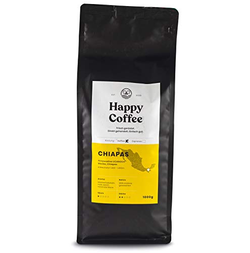 Happy Coffee Bio Filterkaffee 1kg [Chiapas] I Frische fair-trade Kaffeebohnen direkt aus Mexiko I Arabica Kaffee ganze Bohnen I Coffee beans für Filtermethoden