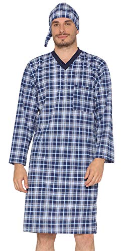 Timone Herren Nachthemd mit Schlafmütze TIDR5001 (Jeans Kariert-2 (Langarm), XXL)