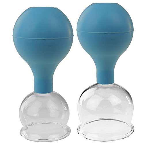PULOX Pulox Schröpfgläser Set aus Echtglas 2 Stk. 5,2cm und 6,2cm Blau Facial Cup Cupping