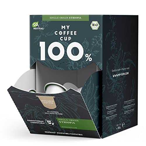 My Coffee Cup – MEGA BOX SINGLE ORIGIN ETHIOPIA – BIO-KAFFEE I 100 Kaffeekapseln für Nespresso®³-Kapselmaschinen I 100% industriell kompostierbare Kaffeekapseln – 0% Alu I Nachhaltige Kaffeekapseln