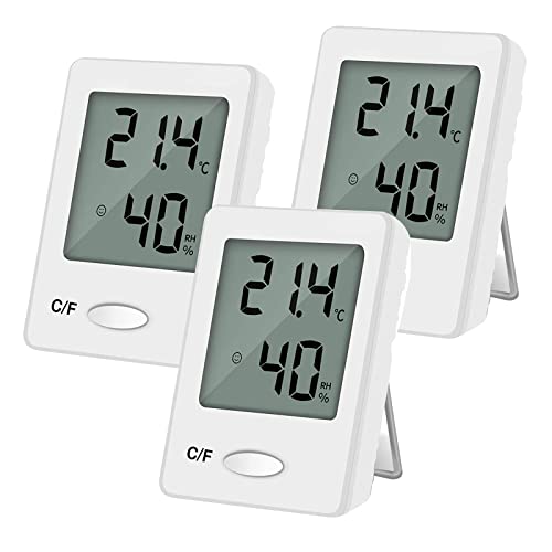 DIFCUL 3 Stück Digital Thermometer Hygrometer, Thermo Hygrometer, Indicator Temperatur und Feuchtigkeitsmesser für Innenraum Babyraum Wohnzimmer Büro (Weiß)