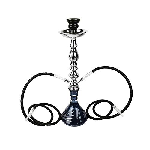 RMAN® Shisha Set Hookah 55cm Wasserpfeife 2 Anschlüsse mit 2 Schlauch Glasbowl Rauchsäule Kohlezange Zubehör Schwarz