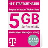 Telekom MagentaMobil Prepaid L SIM-Karte ohne Vertragsbindung I inkl. 5 GB & Allnet Flat (Min, SMS) in alle dt. Netze + EU-Roaming I Surfen mit 5G/ LTE Max & HotSpot Flat I 15EUR Startguthaben