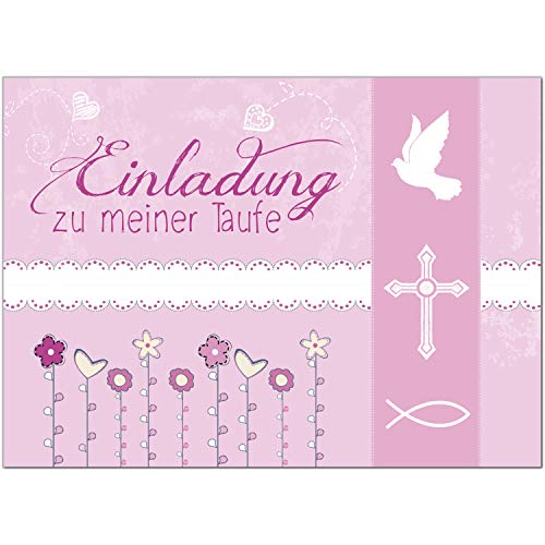 15 x Einladung zur Taufe/Einladungskarten mit Umschlag im Set/Einladung zu meiner Taufe Rosa Modern/Baby Taufkarte/Grußkarte/Postkarte /