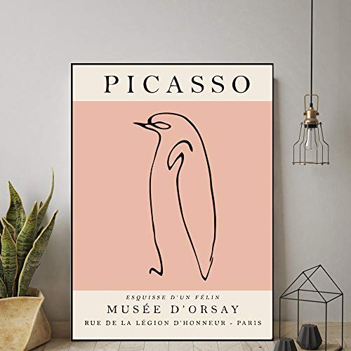 HNZKly Pablo Picasso Gemälde Flamingo Pinguin Katze Poster Abstrakt Leinwand Gemäldedrucke Picasso Tier Wand Bilder Bild Wohnzimmer Wohnkultur 30x40cm / Ungerahmt R83