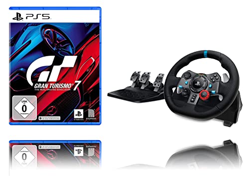 Logitech G29 Driving Force Gaming Rennlenkrad, Lenkbereich, Racing Leder-Lenkrad, Verstellbare Edelstahl Bodenpedale, für PS5, PS4, PC, Mac - Schwarz + Gran Turismo 7 Standard Edition [PlayStation 5]
