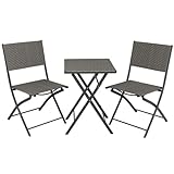 RANSENERS Bistroset Balkonset 3tlg-Set mit 2 Klappbaren Stühlen und Tisch - Hergestellt aus Hochwertigem Metallrahmen und Polyrattan (Grau)