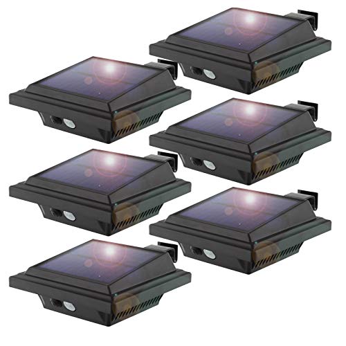 KEENZO LED Dachrinnenlampe, Solar Dachrinnenleuchte Solarlampen mit Bewegungsmelder für Außen, 25 LEDs, 2W, PIR-Sensor, Schwarz,Warmes Weiß Licht, 6er-Set