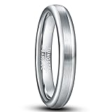 Phyonio 4mm Damen Wolfram Ring Silber Verlobungsringe Eheringe Trauringe Hochzeitsring Gebürstete Oberfläche Kanten Polieren Ring Größe 52(16,6)